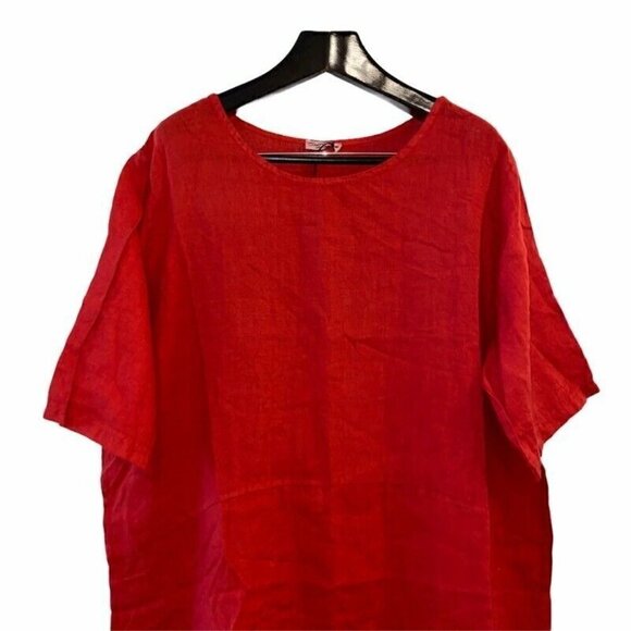 NEW Caterina Ricci 100% Linen Red Lagenlook Dress 3X - Picture 2 of 9